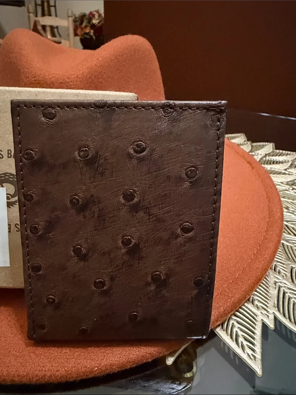 JRC & Sons Brown Ostrich Embossed Leather Wallet